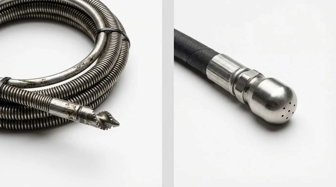 Drain snake cable and hydro jetting nozzle used for drain cleaning in Bristol, NH
