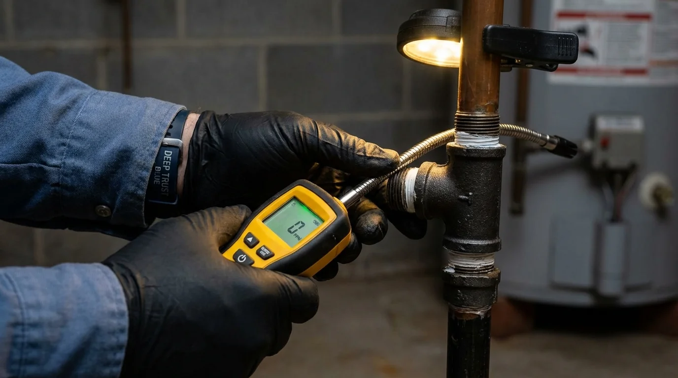 Gas leak detection with electronic sniffer by Johns Plumbing LLC in Bristol